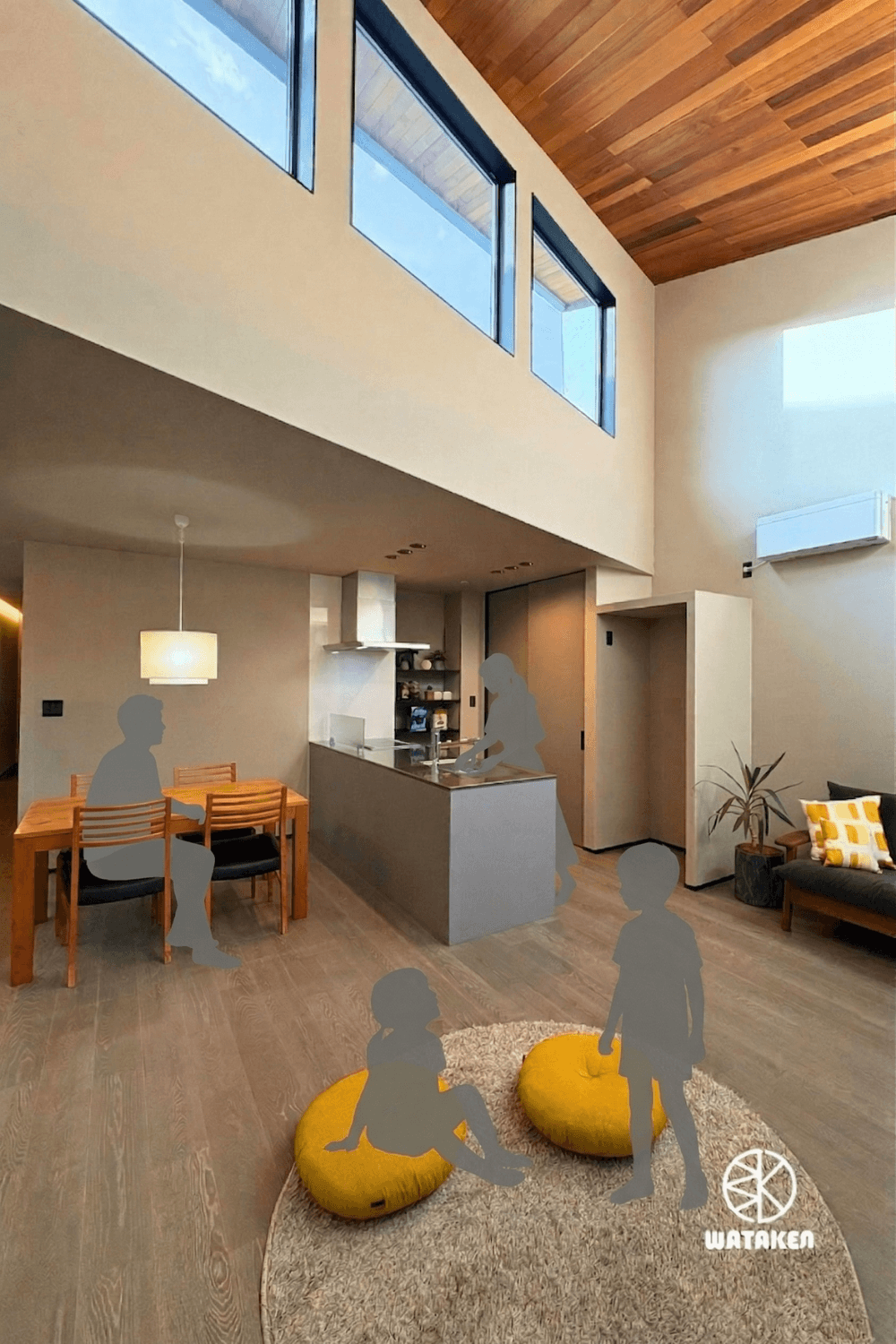 吹抜けリビングとダイニングキッチン