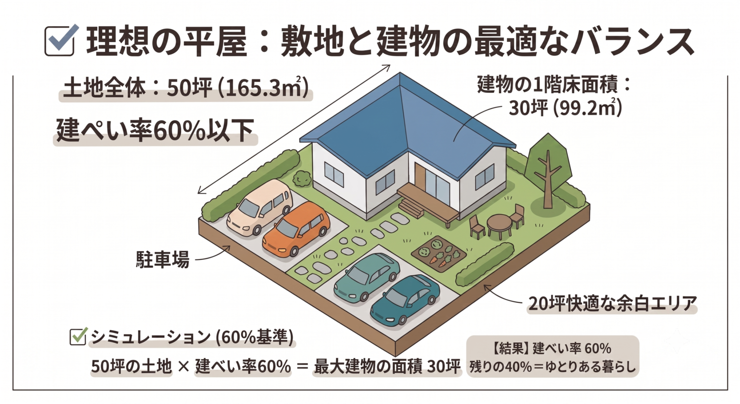 理想の平屋の敷地と建物の建ぺい率問題
